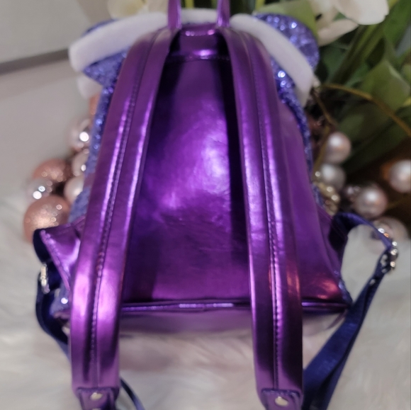 Set of 4!Purple Sequin Loungefly Backpack 2pairs of Ears&Wallet - Picture 10 of 13